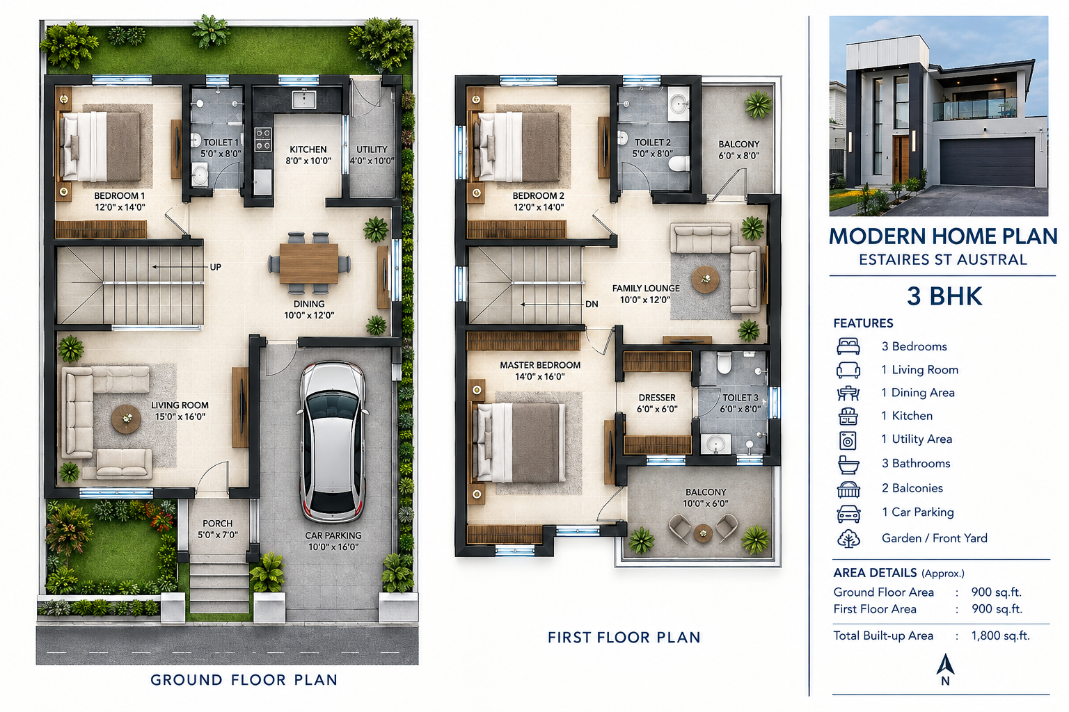 Estaires 3 BHK Floor Plan